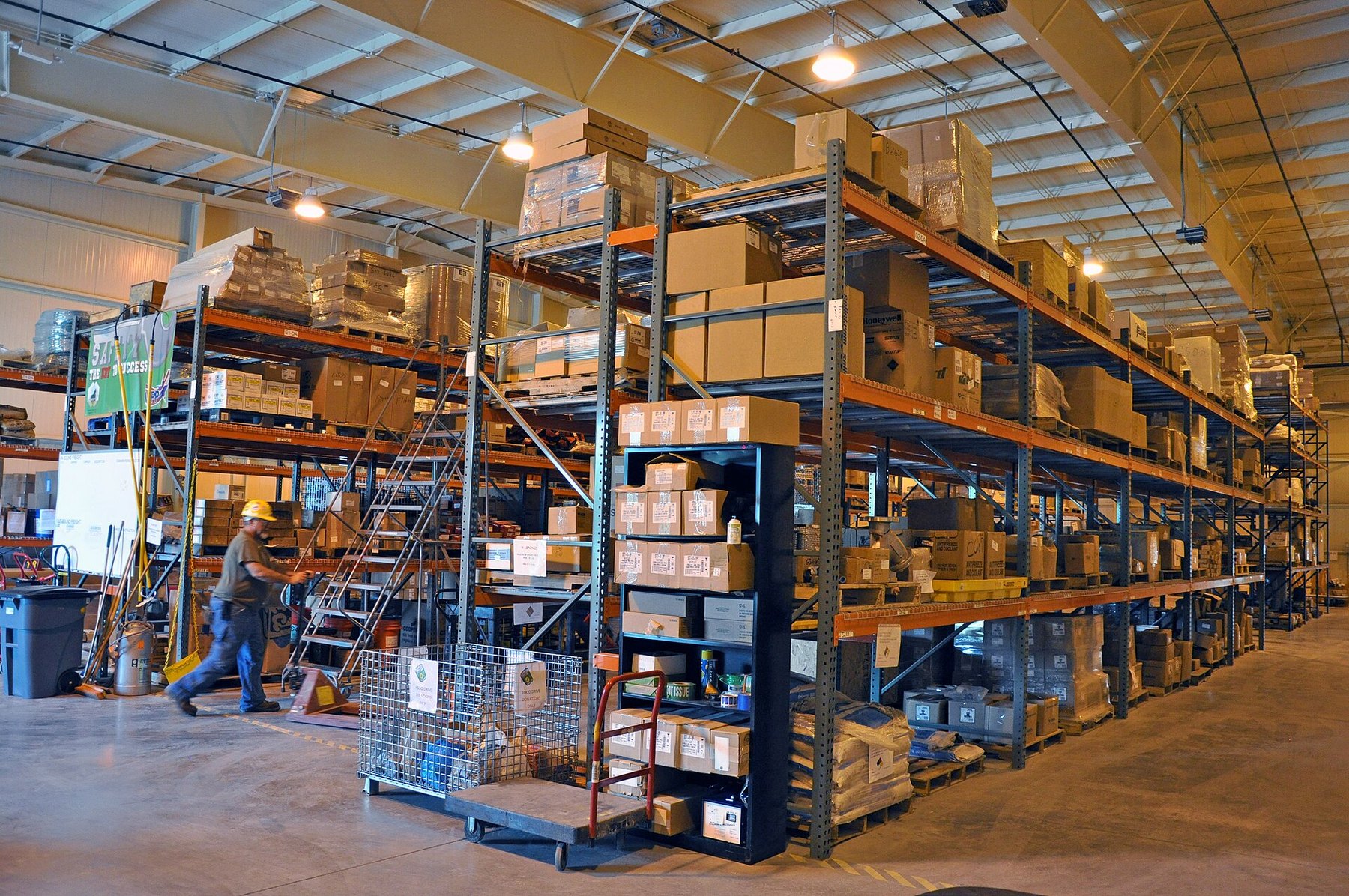 Tall pallet racks in a logistics facility